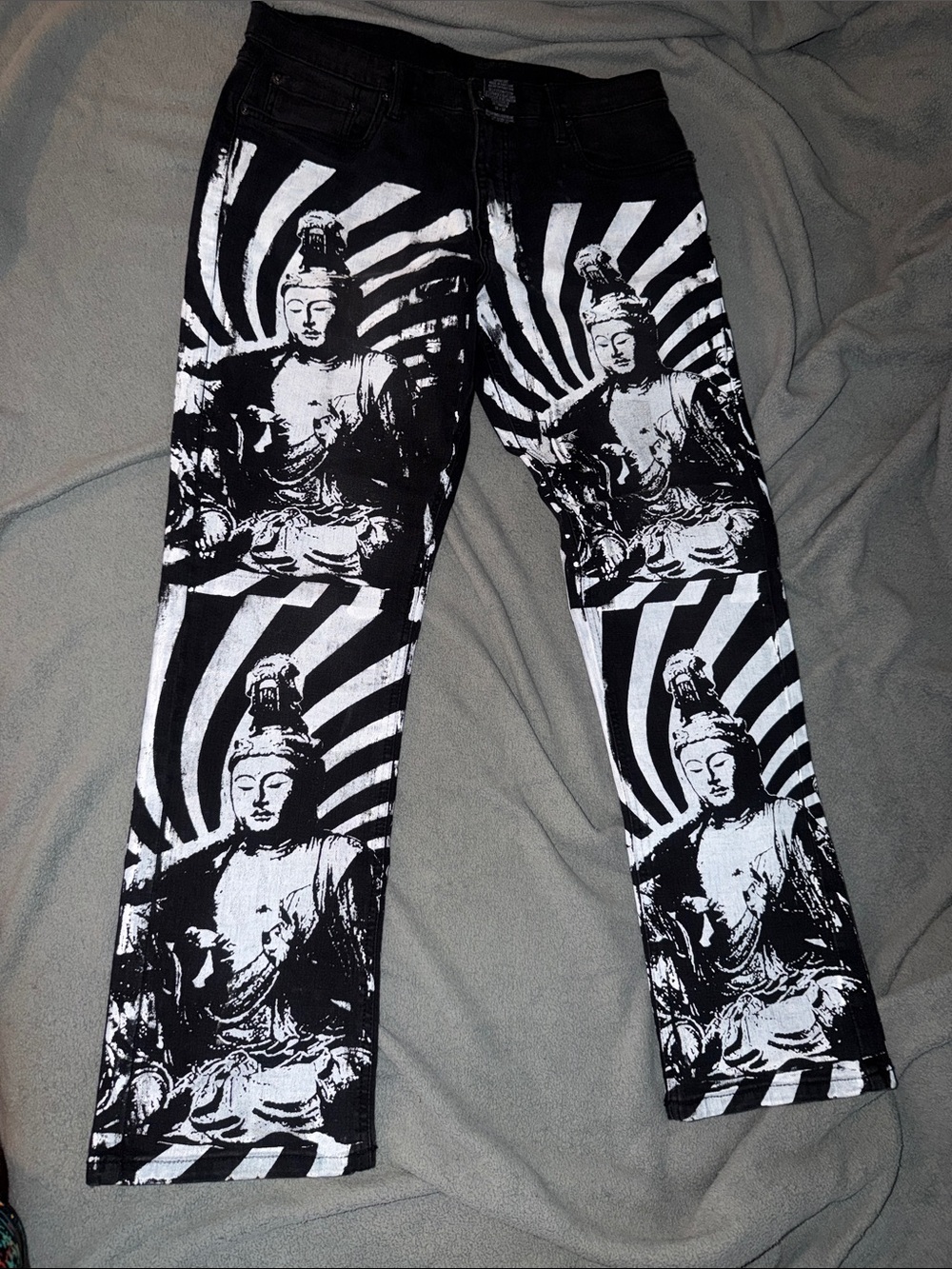 Pastor Ralfy the plug Black & White Buddha Print Skinny Jeans